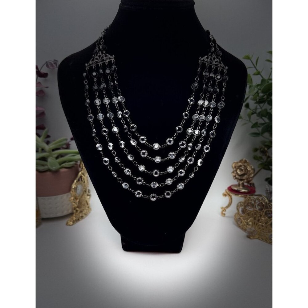 Sweet Romance Multi Strand Black And Clear Crystal Swarovski Stunning Necklace